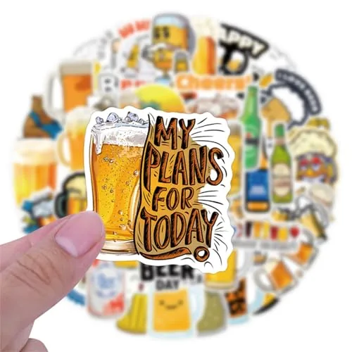 Funny Beer Stickers for Adults Man, Vinyl Waterproof Cute Cup Stickers for Water Bottles Beer Glass Luggage, Cartoon Stickers Gifts for Boy Friend Husband 55Pcs (Colourful-Y5)