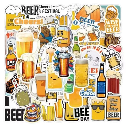 Funny Beer Stickers for Adults Man, Vinyl Waterproof Cute Cup Stickers for Water Bottles Beer Glass Luggage, Cartoon Stickers Gifts for Boy Friend Husband 55Pcs (Colourful-Y5)