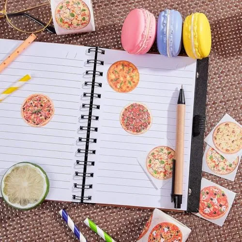 500Pcs Pizza Stickers Roll, 8 Realistic Pizza Designs, Food Vinyl Stickers for Kids, Waterproof Stickers for Party Favors, Water Bottles, Scrapbooking, Laptop, Skateboards, Guitars, Suitcases