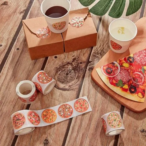 500Pcs Pizza Stickers Roll, 8 Realistic Pizza Designs, Food Vinyl Stickers for Kids, Waterproof Stickers for Party Favors, Water Bottles, Scrapbooking, Laptop, Skateboards, Guitars, Suitcases