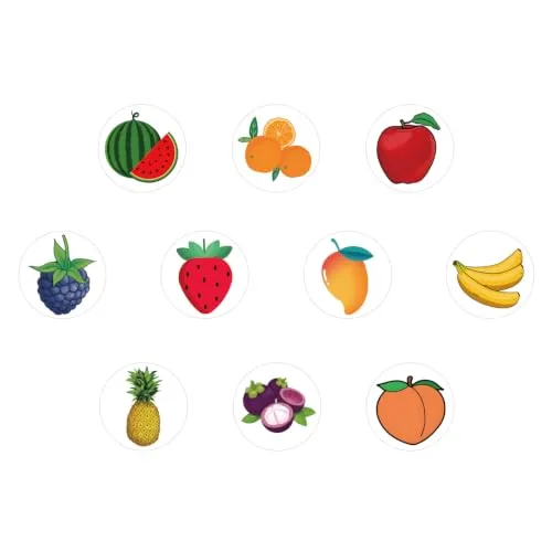 500Pcs 1 Inch Round Mixed Fruit Stickers Roll Cute Cartoon Tropical Fruit Waterproof Vinyl Decals for Kids DIY Journal Scrapbooking Water Bottles Laptops Envelope Seals Party Favors for Fruit Lovers