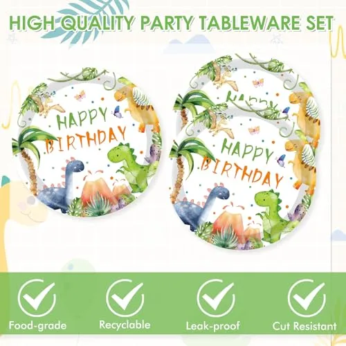 40Pcs Dinosaur Birthday Decorations - 7” Dino Paper Plates and Napkins Disposable Party Tableware for Kids Birthday Party Decorations Serves 20