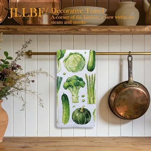 Green Vegetable Kitchen Hand Towels 16x24 Inch, Vegan Gifts for Women Men, Farmhouse Garden Vegetable Botanical Decorative Hand Towels for Kitchen Dining Room