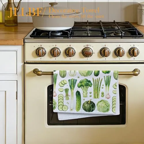 Green Vegetable Kitchen Hand Towels 16x24 Inch, Vegan Gifts for Women Men, Farmhouse Garden Vegetable Botanical Decorative Hand Towels for Kitchen Dining Room