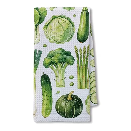 Green Vegetable Kitchen Hand Towels 16x24 Inch, Vegan Gifts for Women Men, Farmhouse Garden Vegetable Botanical Decorative Hand Towels for Kitchen Dining Room