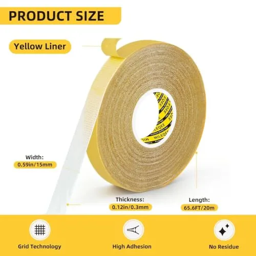 High Tack Double Sided Tape Heavy Duty Grid Mesh Stick,0.59" x 66FT