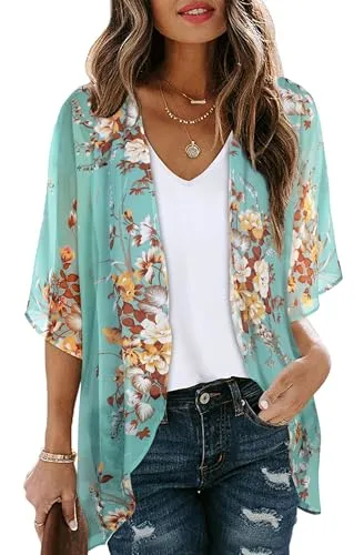 CHICGAL Womens Floral Kimono Cardigan Beach Cover Up Casual Summer Tops