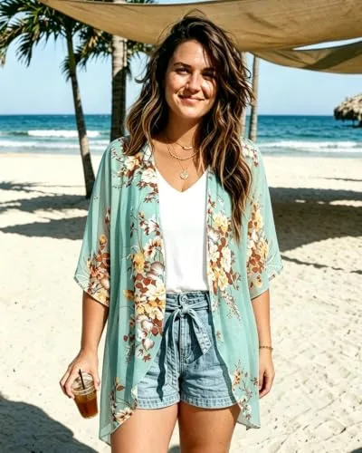 CHICGAL Womens Floral Kimono Cardigan Beach Cover Up Casual Summer Tops
