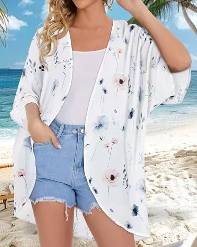 CHICGAL Womens Floral Kimono Cardigan Beach Cover Up Casual Summer Tops