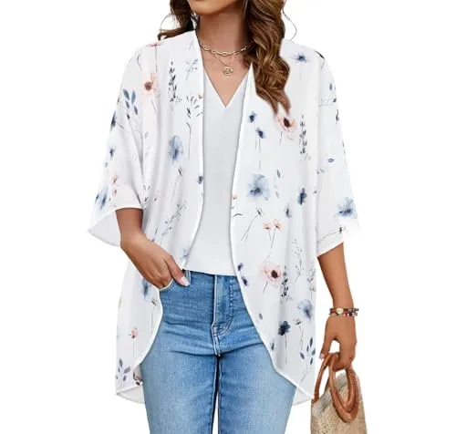 CHICGAL Womens Floral Kimono Cardigan Beach Cover Up Casual Summer Tops