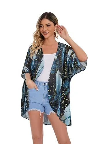 CHICGAL Womens Floral Kimono Cardigan Beach Cover Up Casual Summer Tops