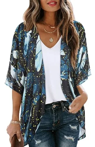 CHICGAL Womens Floral Kimono Cardigan Beach Cover Up Casual Summer Tops