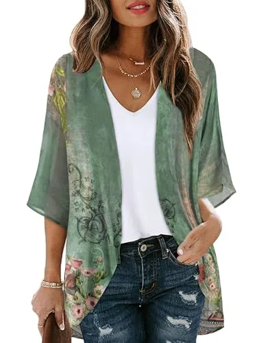 CHICGAL Womens Floral Kimono Cardigan Beach Cover Up Casual Summer Tops