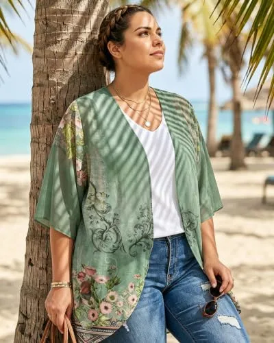 CHICGAL Womens Floral Kimono Cardigan Beach Cover Up Casual Summer Tops