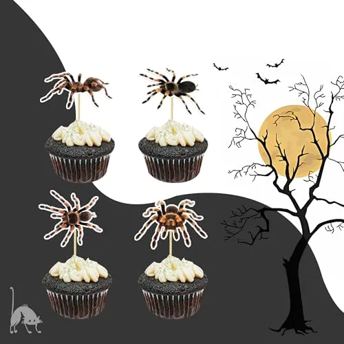 24Pcs Halloween Spider Cupcake Toppers and Picks - Cupcake Decorations for Horror Theme Baby Shower Birthday Party Cake Supplies