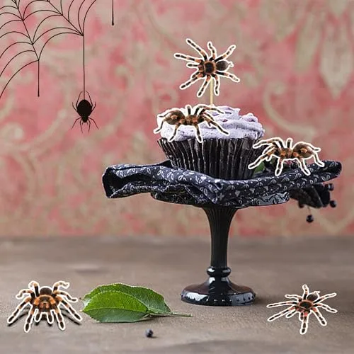 24Pcs Halloween Spider Cupcake Toppers and Picks - Cupcake Decorations for Horror Theme Baby Shower Birthday Party Cake Supplies