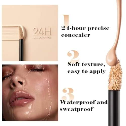 Liquid Concealer Makeup,Matte Finish Hydrating Brightening Full Coverage,Under Eye Concealer for Mature Skin,Natural Coverage, Lightweight,Conceals,Non-Comedogenic,Vegan & Cruelty-Free,Medium