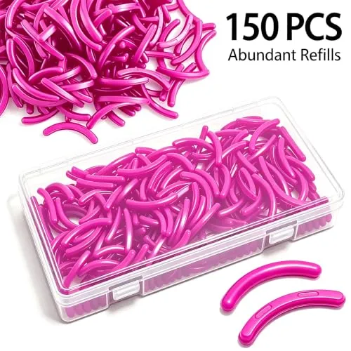 150pcs Eyelash Curler Refills, Eyelash Curler Pads with Storage Box, Trimmable Cushion Inserts for Wide and Local Fit, Replacement Inserts (150, Fuchsia)