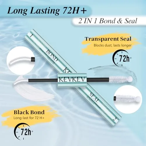 KevKev Lash Cluster Glue, Lash Bond and Seal Lash Glue for Eyelash Clusters Waterproof Strong Hold for 72h Individual Eyelash Glue Non-Irritating Latex-Free (Clear)