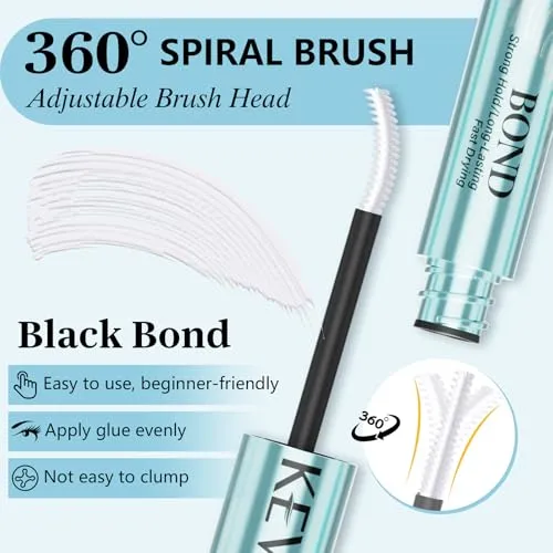 KevKev Lash Cluster Glue, Lash Bond and Seal Lash Glue for Eyelash Clusters Waterproof Strong Hold for 72h Individual Eyelash Glue Non-Irritating Latex-Free (Clear)