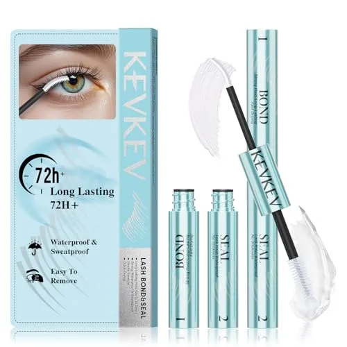 KevKev Lash Cluster Glue, Lash Bond and Seal Lash Glue for Eyelash Clusters Waterproof Strong Hold for 72h Individual Eyelash Glue Non-Irritating Latex-Free (Clear)