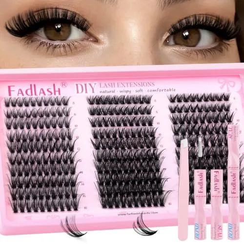 Lash Clusters Kit Wispy Eyelash Clusters 40D 50D 60D Natural Cluster Lashes D Curl Individual Cluster Eyelash Extensions 8-16mm with Lash Bond and Seal Lash Tweezer by FADLASH