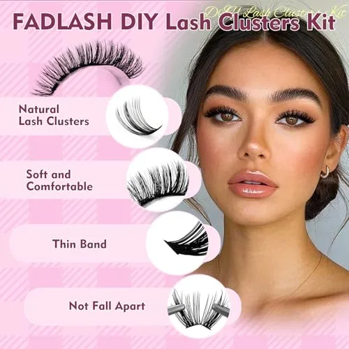 Lash Clusters Kit Wispy Eyelash Clusters 40D 50D 60D Natural Cluster Lashes D Curl Individual Cluster Eyelash Extensions 8-16mm with Lash Bond and Seal Lash Tweezer by FADLASH