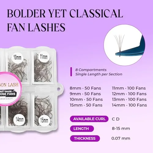 600 6D Mix Loose Promade Fans Dark Brown-0.07-D-8-15mm