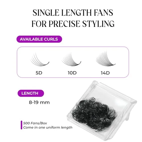 500 14D Premade Loose Fans Lash Extensions Black-0.03-C-15mm