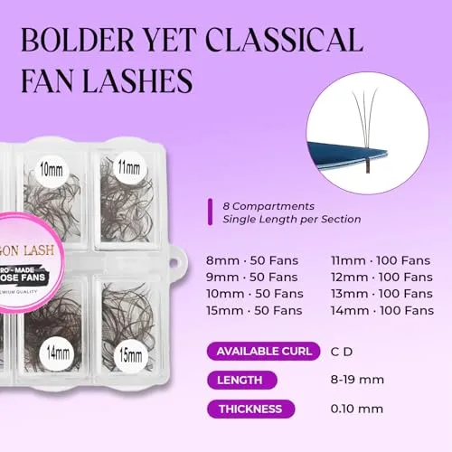 600 3D Mix Loose Promade Fans Dark Brown-0.1-D-8-15mm