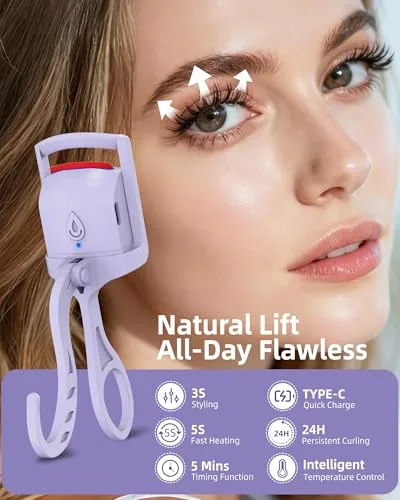 Heated Eyelash Curler,24H Long-Lasting Curls &Safe Anti-Burn,Purple