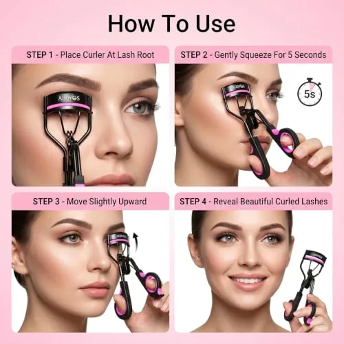 Eyelash Curler with 3 Extra Refill Pads, Professional Lash Curler for Perfect Natural Curl, Comfortable Pinch-Free Design, Beauty Tool for Home & Travel