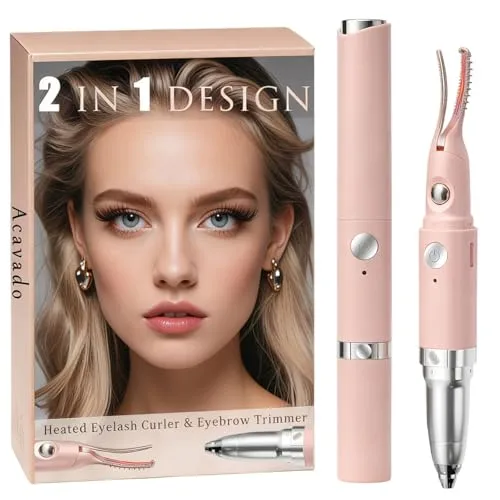 Heated Eyelash Curler - 2 in 1 Eye Lash Curler and Eyebrow Trimmer for Women with 2 Temperature Modes, USB Rechargeable Electric Eyelash Curler, Anti-Burn Design, Ideal Gift for Women(Pink B1)