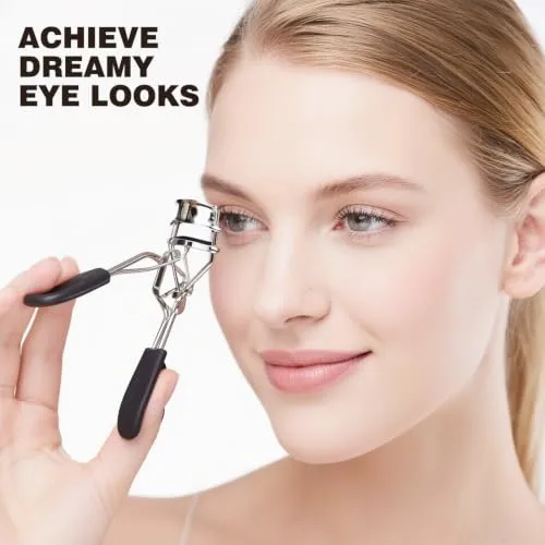 Eyelash Curler for Voluminous Lashes,Long-Lasting Curl & Gentle on Lashes,Makeup Eyelash Curler with Replacement Pad,Fit for Beginners-Black