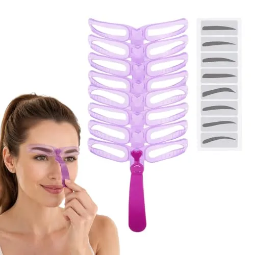 Eyebrow Shaping Stencils, 8 Styles Reusable Brow Template Kit with Handle