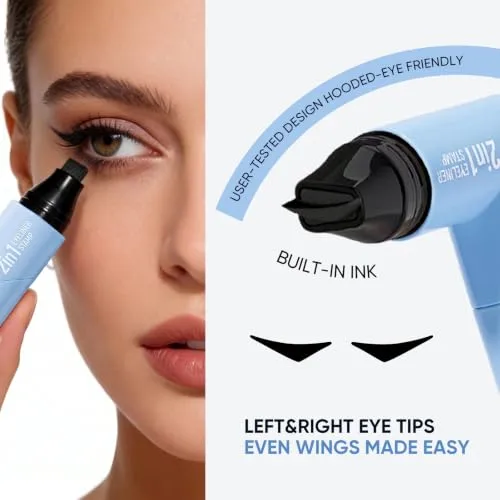 2CHILL 2-Pack Rotating Eyeliner Stamp Pen, Dual-Ended Winged Eyeliner Stamp, Cat Eye Tool, Waterproof & Smudge-Proof, Long-Lasting Make up, Matte Finish, Liquid Eyeliner for Beginners