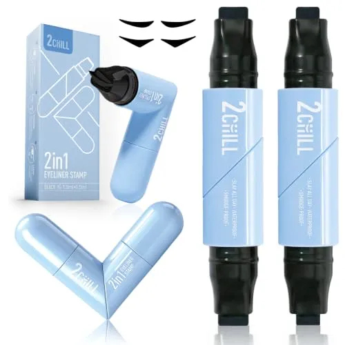 2CHILL 2-Pack Rotating Eyeliner Stamp Pen, Dual-Ended Winged Eyeliner Stamp, Cat Eye Tool, Waterproof & Smudge-Proof, Long-Lasting Make up, Matte Finish, Liquid Eyeliner for Beginners