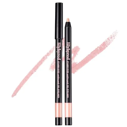 lilybyred Starry Eyes Am9 to Pm9 Gel Eyeliner | Korean Waterproof Gel Eyeliner, Smudge-Proof, Highly Pigmented, Long-Lasting, Smooth Glide, Retractable, Built-in Sharpener, 0.017 oz (04 Golden Pink)