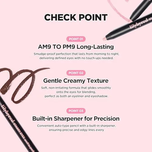 lilybyred Starry Eyes Am9 to Pm9 Gel Eyeliner | Korean Waterproof Gel Eyeliner, Smudge-Proof, Highly Pigmented, Long-Lasting, Smooth Glide, Retractable, Built-in Sharpener, 0.017 oz (04 Golden Pink)