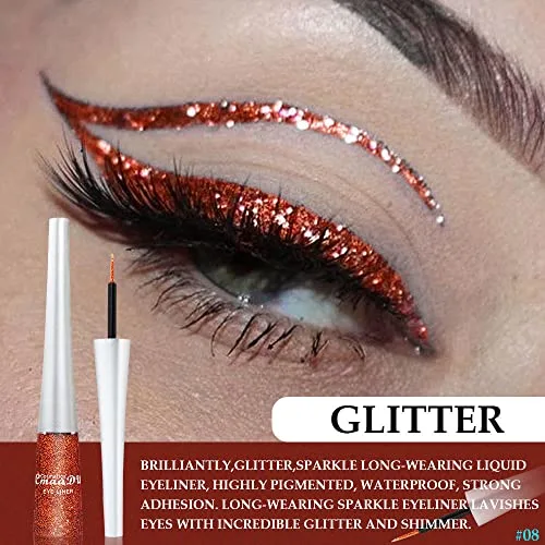 evpct 2Pcs Bronzer Red Color Liquid Glitter Eyeliner Set, Long-wearing and Waterproof