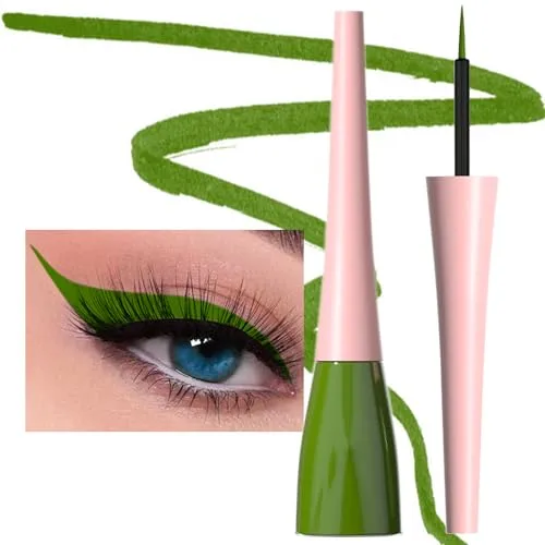 evpct 1Pcs Green Liquid Eyeliner Waterproof Green Eye Liners for Women, Eyes Wing Eyeliner Stamps Shapes Colored Eyeliner delineador de ojos a prueba de agua contra el agua blanco para ojos