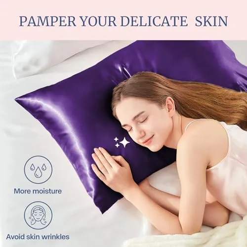 BEDELITE Satin Pillowcases, Queen Size 20x30 Inch, Plum Purple, Set of 2