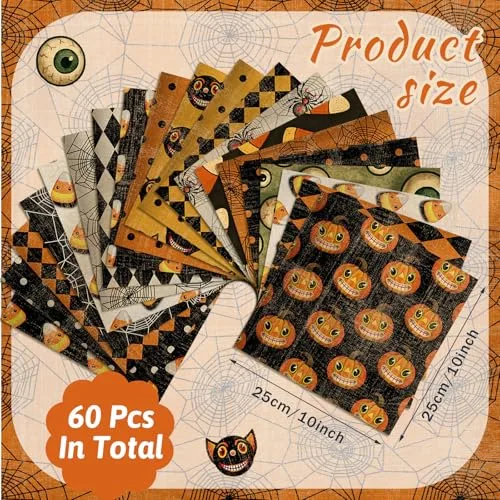 HunnmingRe 20 Pcs 10''x10'' Vintage Halloween Quilting Fabric Squares