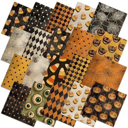 HunnmingRe 20 Pcs 10''x10'' Vintage Halloween Quilting Fabric Squares