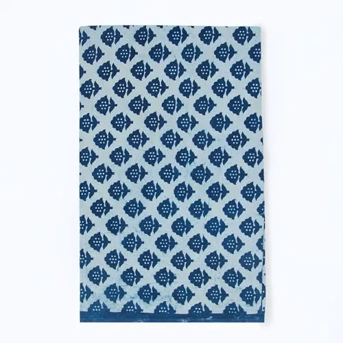 Indigo Blue Floral Block Print Fabric by The Yard Cotton 44" Wide 100% Pure Cotton Machine Washable Boho Fabric for Sewing Dresses & Quilting - 3 Yards (108" x 44")