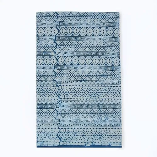 2.5 Yard Indigo Blue 100% Pure Cotton Geometric Vine Fabric by The Yard - Handmade Boho Star Print Block Print Machine Washable 44" Width Bohemian Style Uses for Kurti Beautiful Dresses (90" x 44")