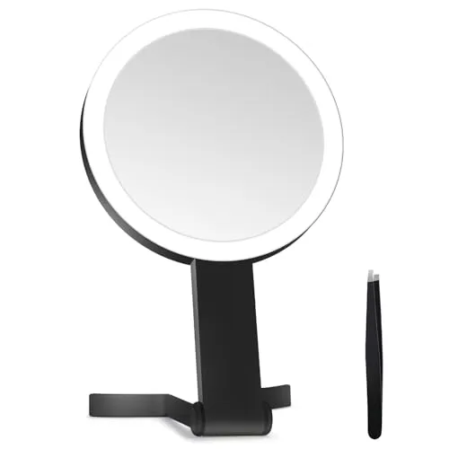 Lighted Makeup Mirror, 30X Magnifying Mirror with Light, Hanging and Handheld Mirror with Handle,Black