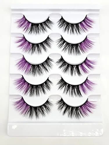 MISSLADY 16mm 3D Faux Mink Eyelashes Black with Purple Ends 5 Pairs
