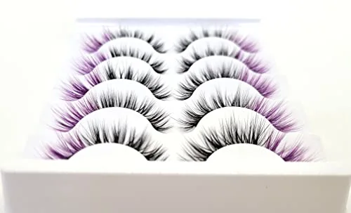 MISSLADY 16mm 3D Faux Mink Eyelashes Black with Purple Ends 5 Pairs