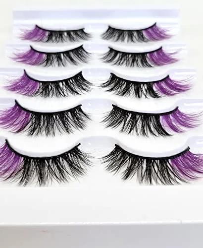 MISSLADY 16mm 3D Faux Mink Eyelashes Black with Purple Ends 5 Pairs